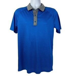 Golf America 3-Button Short Sleeve Polo Shirt Men's Small Royal Blue Gray Collar